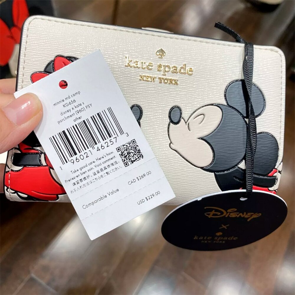 S Kate Spade Disney Minnie Mouse Compact Bifold Wallet Ivory White KG656 NWT - Picture 12 of 16